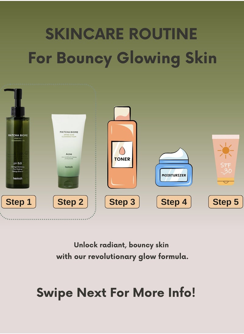 Heimish Heimish Matcha Biome Cleansing Duo: Biome Cleansing Oil & Amino Acne Cleansing Foam 150ml Each & Face Scrubber  - Image 4
