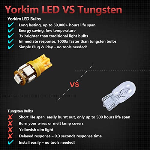 Yorkim 194 LED Bulbs Amber Super Bright 5th Generation, T10 168 LED Bulb, W5W Bulbs for Car Interior Dome Map Door Courtesy License Plate Lights W5W 2825, Pack of 10 - Image 4