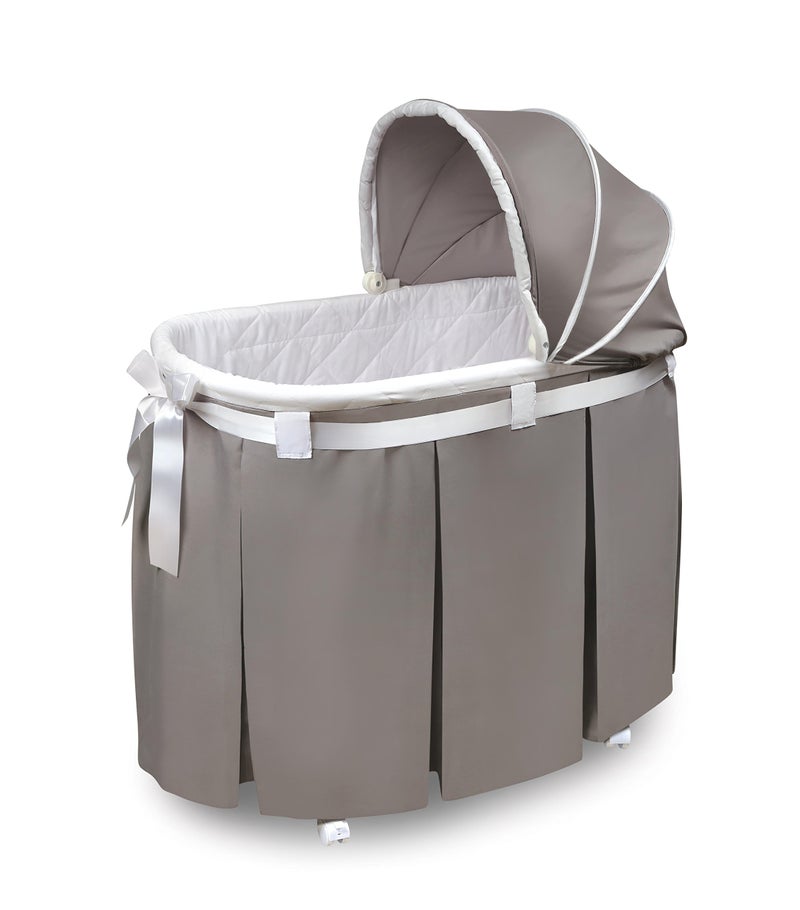 Badger Basket Wishes Rocking Baby Bassinet Heirloom Quality Bedside Sleeper with Bedding Pad and Storage Basket Gray