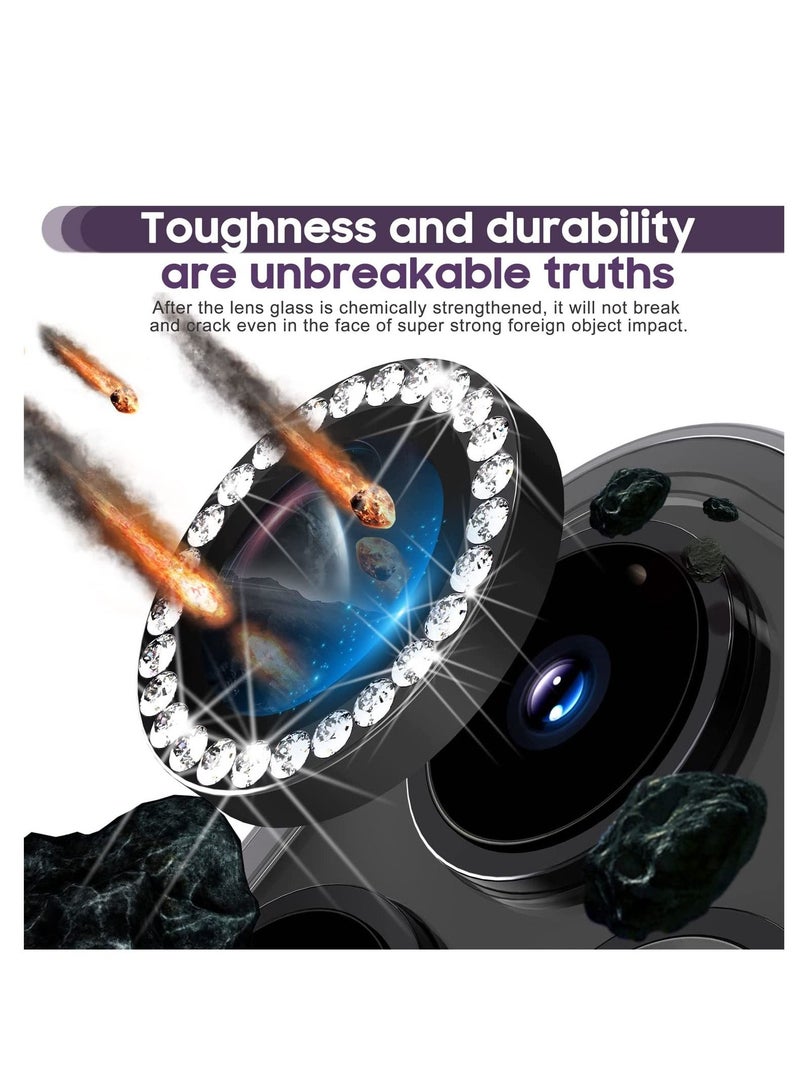 for iPhone 14 Pro 6.1 inch /14 Pro Max 6.7 inch Camera Lens Protector, Set with Diamonds Bling Camera Cover Tempered Glass for iPhone 14 Pro Max /14 Pro [Perfectly Fit] - Diamond Black - Image 3