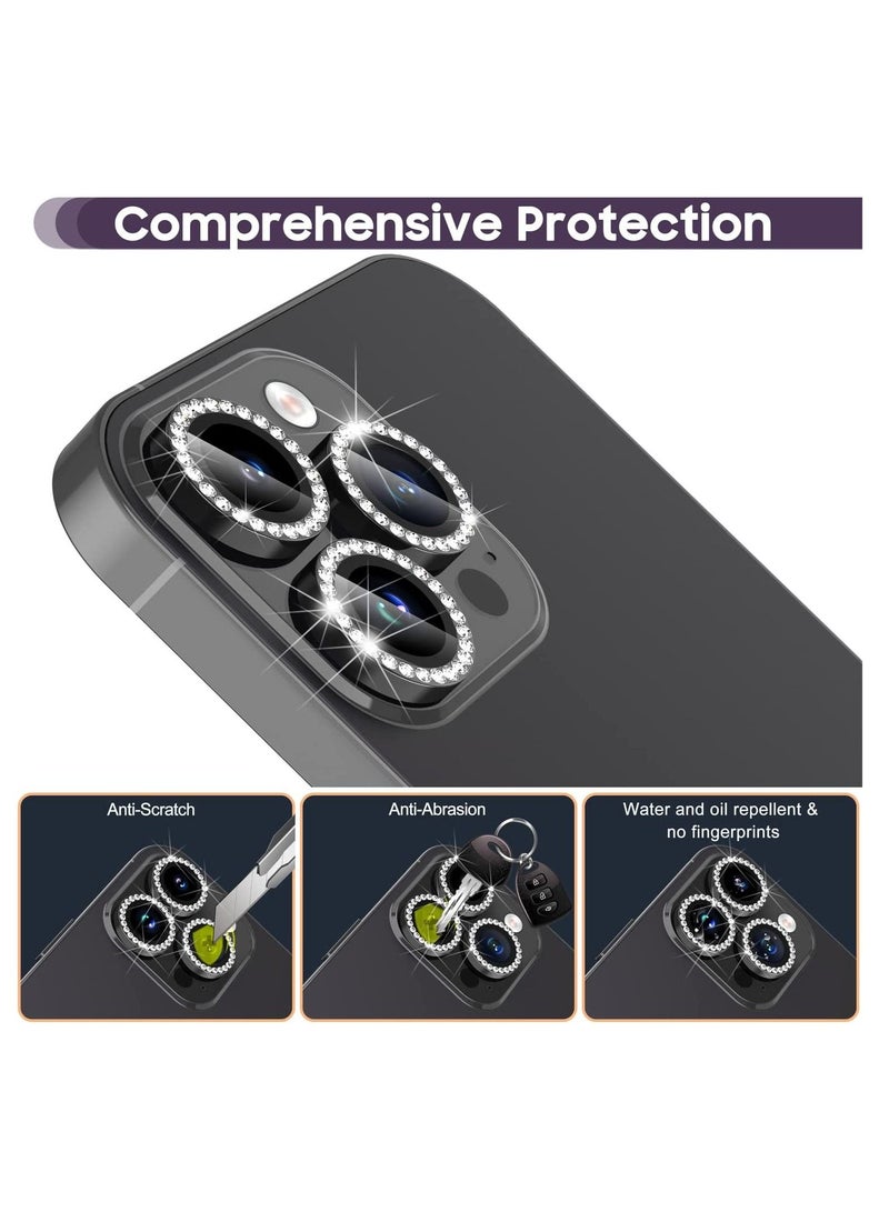 for iPhone 14 Pro 6.1 inch /14 Pro Max 6.7 inch Camera Lens Protector, Set with Diamonds Bling Camera Cover Tempered Glass for iPhone 14 Pro Max /14 Pro [Perfectly Fit] - Diamond Black - Image 4