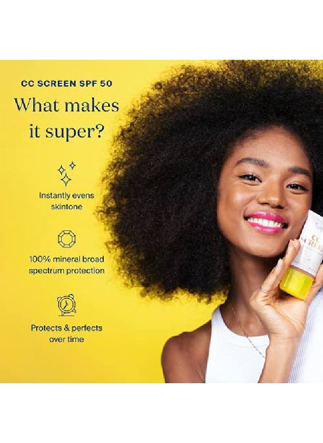 CC Screen SPF 50 PA++++ CC Cream 100% Mineral Color-Corrector & Broad Spectrum Sunscreen Tinted Moisturizer Concealer & Buildable Coverage Foundation - 1.6 fl oz