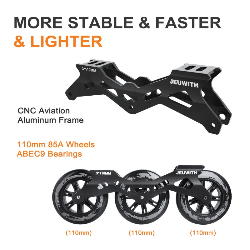JEUWITH Inline Skates for Men Women, 3 Wheels 110mm Blades Roller for Adult Male Female, Classic Outdoor Fitness Inline Speed Skates for Unisex (Black) - Image 3