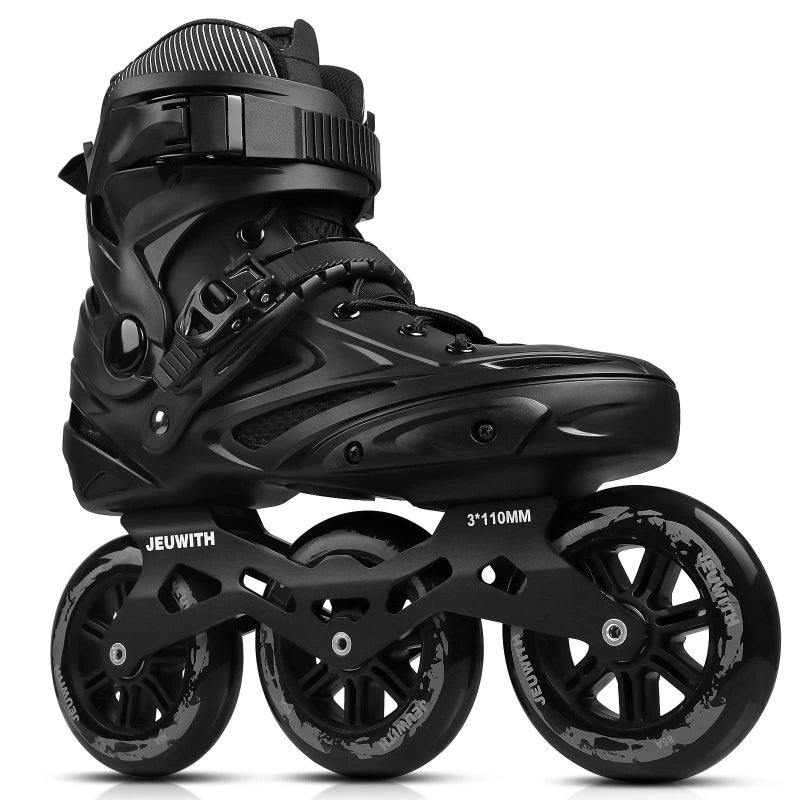 JEUWITH Inline Skates for Men Women, 3 Wheels 110mm Blades Roller for Adult Male Female, Classic Outdoor Fitness Inline Speed Skates for Unisex (Black) - Image 1