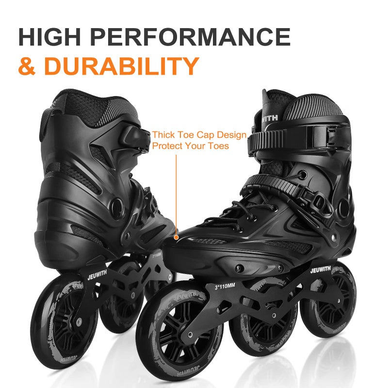 JEUWITH Inline Skates for Men Women, 3 Wheels 110mm Blades Roller for Adult Male Female, Classic Outdoor Fitness Inline Speed Skates for Unisex (Black) - Image 5