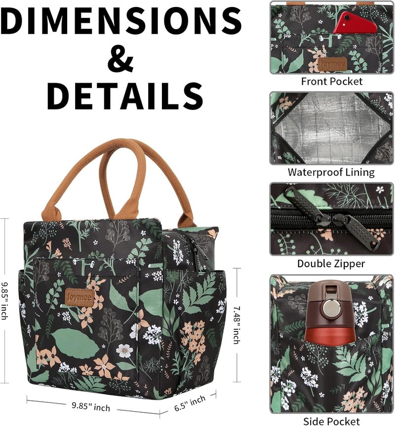 Joymee Lunch Bag - Green Leaf, Women's Insulated Reusable Durable Leakproof Large Spacious Cooler Tote for Office, Picnic, Camping - Image 2
