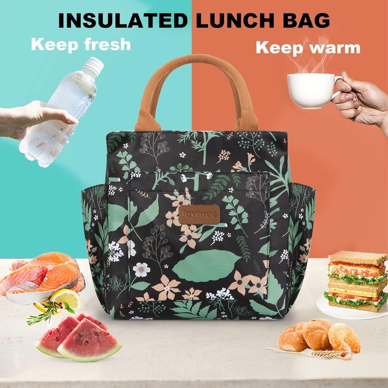 Joymee Lunch Bag - Green Leaf, Women's Insulated Reusable Durable Leakproof Large Spacious Cooler Tote for Office, Picnic, Camping - Image 5