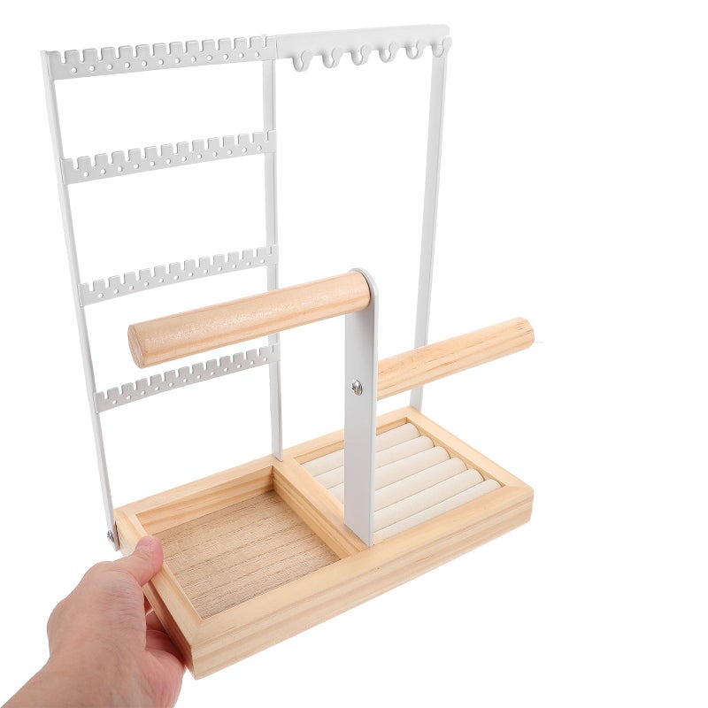 Jewelry Organizer Stand with Wood Tray White Jewelry Storage Display Rack for Rings Earrings Necklace Bracelet - Image 5