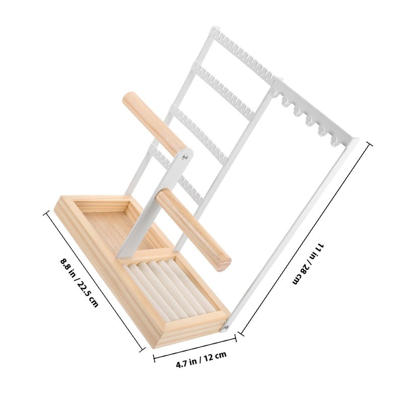Jewelry Organizer Stand with Wood Tray White Jewelry Storage Display Rack for Rings Earrings Necklace Bracelet - Image 3