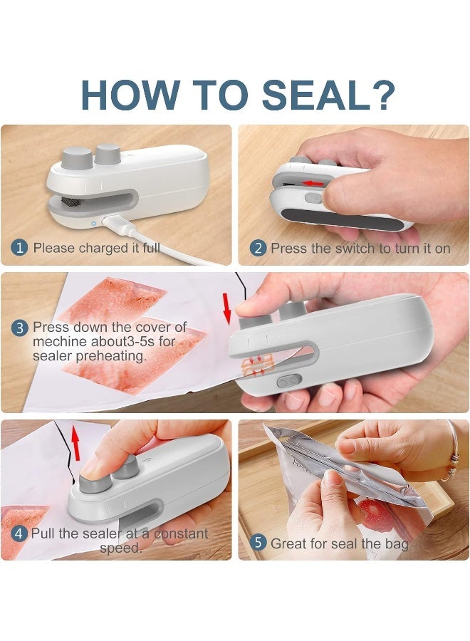 MOMENT Mini Bag Sealer, Heat Bag Sealer With Cutter For Chips Snacks, Type C Rechargeable Handheld Bag Resealer Portable Plastic Sealer Heat Seal Vacuum Automatic Sealing Machine - Image 4