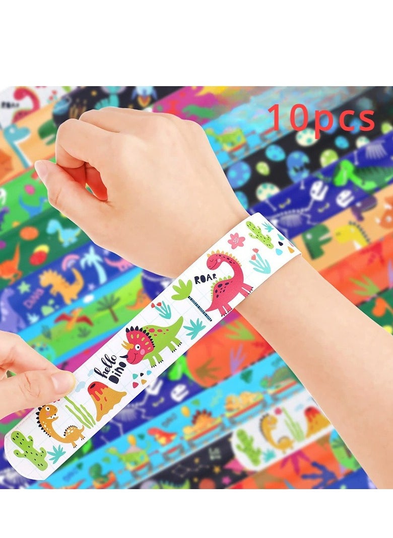 10 Pcs Slap Bracelet for Kids Party Bag Fillers, Dinosaur Wristbands Fun Boys and Girls Snap Bands Bulk Vinyl Rolls(random style)  - Image 1
