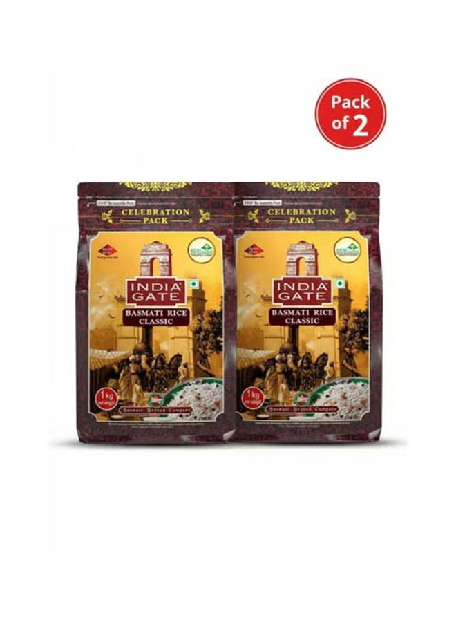 India Gate أرز بسمتي كلاسيكي 1 كجم × عبوة من 2 - Image 1