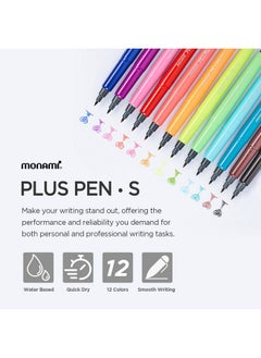 Monami Plus Pen S Felt Tip Pens, Fine Point (0.4Mm) Drawing/Writing/Calligraphy/Doodling, Assorted Colors, 12-Pack  - Image 2