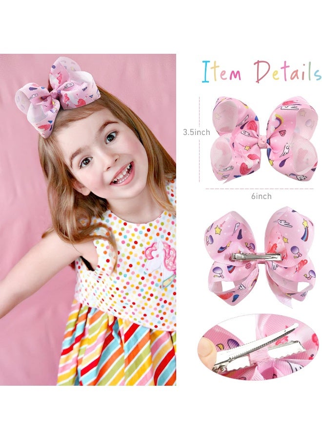 CellElection 20 Colors 6 Inch Large Big Hair Bows Alligator Hair Clips Grosgrain Ribbon Rainbow Hair Bow Unicorn Hair Clips for Girls Toddlers Kids Children - Image 4