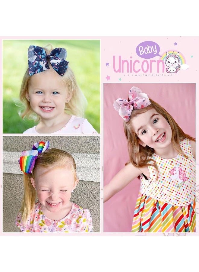 CellElection 20 Colors 6 Inch Large Big Hair Bows Alligator Hair Clips Grosgrain Ribbon Rainbow Hair Bow Unicorn Hair Clips for Girls Toddlers Kids Children - Image 2