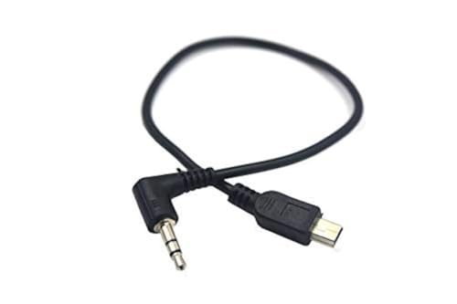 Duttek Right Angled 90 Degree 3-Pole 3.5mm DC Male AUX Audio Jack to Mini USB Male Microphone Adapter Cable-0.3m/Black - Image 1
