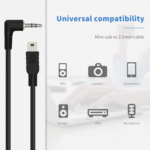 Duttek Right Angled 90 Degree 3-Pole 3.5mm DC Male AUX Audio Jack to Mini USB Male Microphone Adapter Cable-0.3m/Black - Image 3