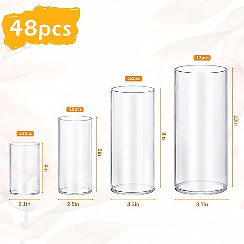 HomJoy 4 Pack Glass Cylinder Vases 4,6,8,10 Inch Tall Clear Flower Vase Hurricane Floating Candle Holder for Table Centerpiece Wedding Home Decor - Image 2