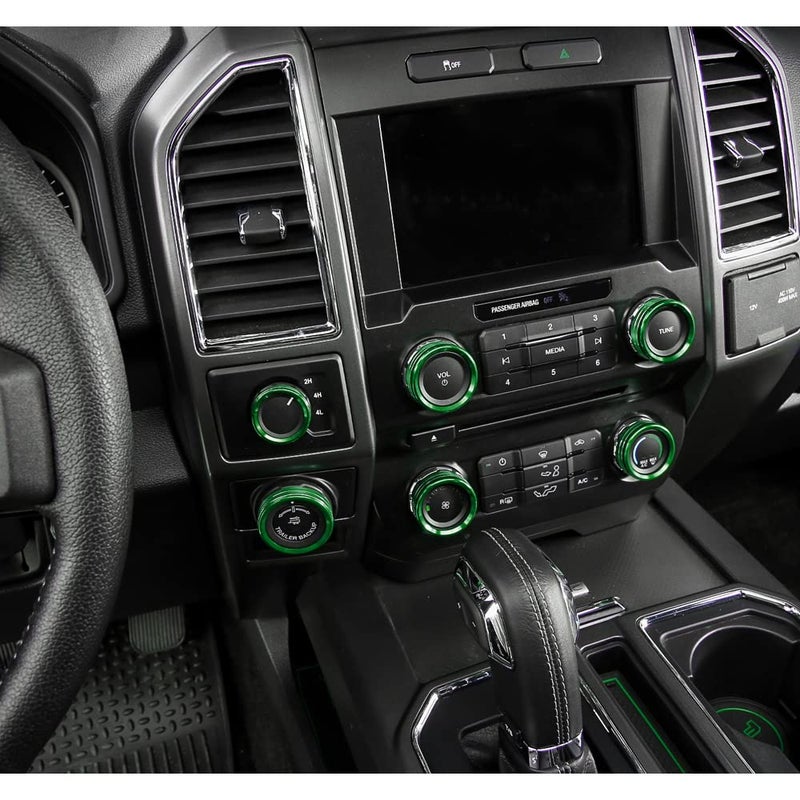 Keptrim for F150 Air Conditioner Switch & Trailer & 4WD & VOL Knob Button Trim for Ford F150 XLT 2016 2017 2018 2019, Green Aluminum, 6pcs (Not for 2021 2022) - Image 4