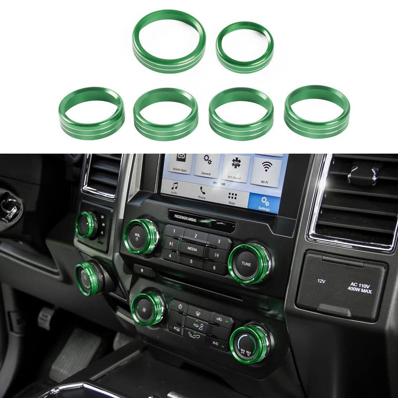 Keptrim for F150 Air Conditioner Switch & Trailer & 4WD & VOL Knob Button Trim for Ford F150 XLT 2016 2017 2018 2019, Green Aluminum, 6pcs (Not for 2021 2022) - Image 1