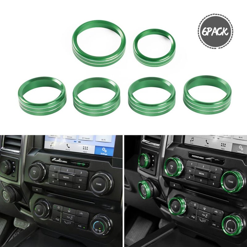 Keptrim for F150 Air Conditioner Switch & Trailer & 4WD & VOL Knob Button Trim for Ford F150 XLT 2016 2017 2018 2019, Green Aluminum, 6pcs (Not for 2021 2022) - Image 5