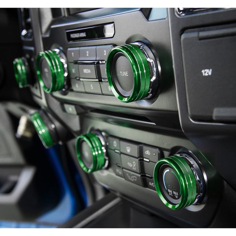 Keptrim for F150 Air Conditioner Switch & Trailer & 4WD & VOL Knob Button Trim for Ford F150 XLT 2016 2017 2018 2019, Green Aluminum, 6pcs (Not for 2021 2022) - Image 2