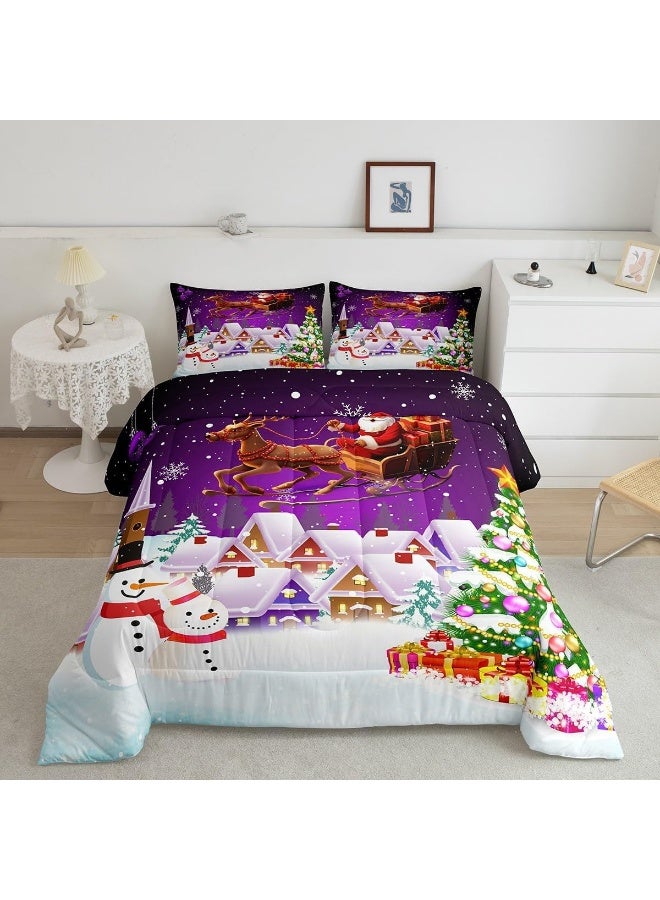 Manfei - Christmas Comforter Set King Size Snowman Christmas Tree 3 Pieces for Boys Girls Room Decor Santa Claus with Reindeer Comforter Set with 2 Pillow Shams  - Image 1