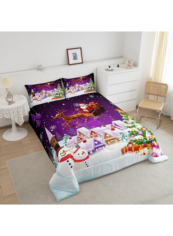 Manfei - Christmas Comforter Set King Size Snowman Christmas Tree 3 Pieces for Boys Girls Room Decor Santa Claus with Reindeer Comforter Set with 2 Pillow Shams  - Image 3