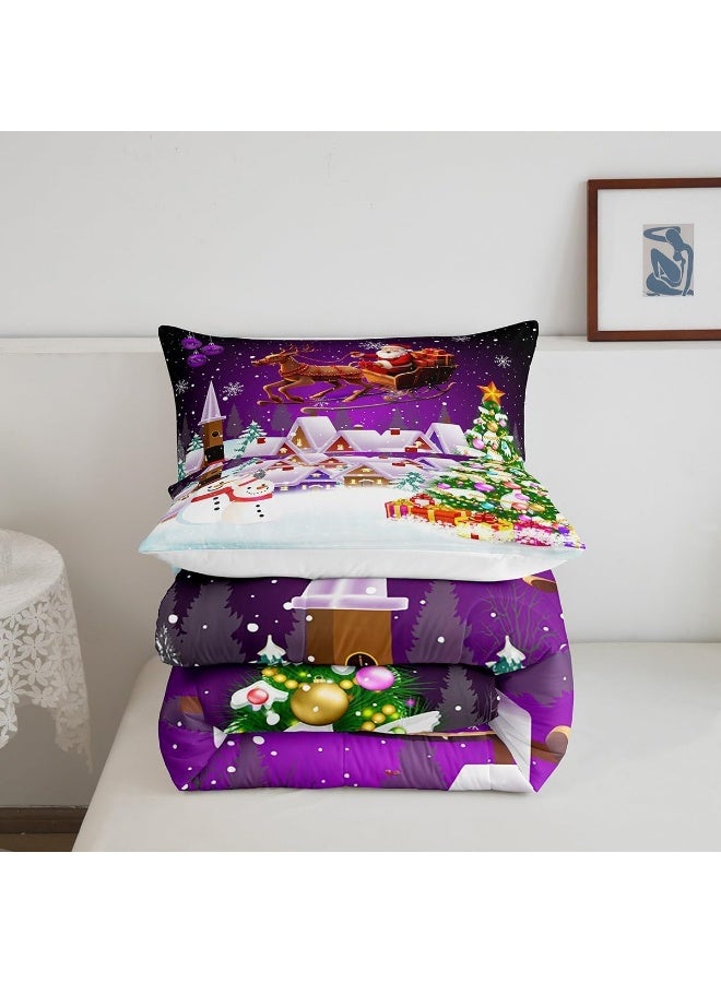 Manfei - Christmas Comforter Set King Size Snowman Christmas Tree 3 Pieces for Boys Girls Room Decor Santa Claus with Reindeer Comforter Set with 2 Pillow Shams  - Image 5