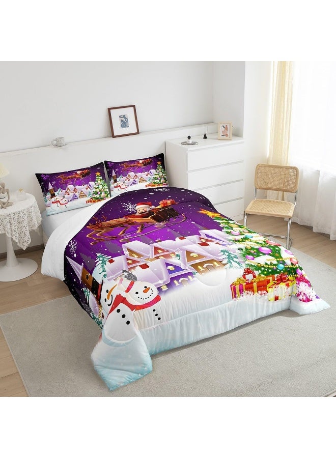 Manfei - Christmas Comforter Set King Size Snowman Christmas Tree 3 Pieces for Boys Girls Room Decor Santa Claus with Reindeer Comforter Set with 2 Pillow Shams  - Image 4