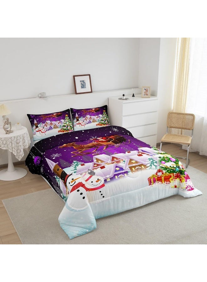 Manfei - Christmas Comforter Set King Size Snowman Christmas Tree 3 Pieces for Boys Girls Room Decor Santa Claus with Reindeer Comforter Set with 2 Pillow Shams  - Image 2