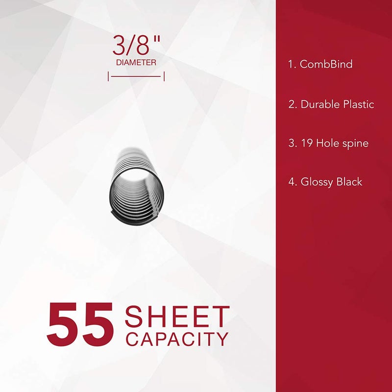 GBC Binding Spines / Spirals / Coils, 3/8" Diameter, 55 Sheet Capacity, CombBind, Black, 100 Pack (4000044) - Image 3