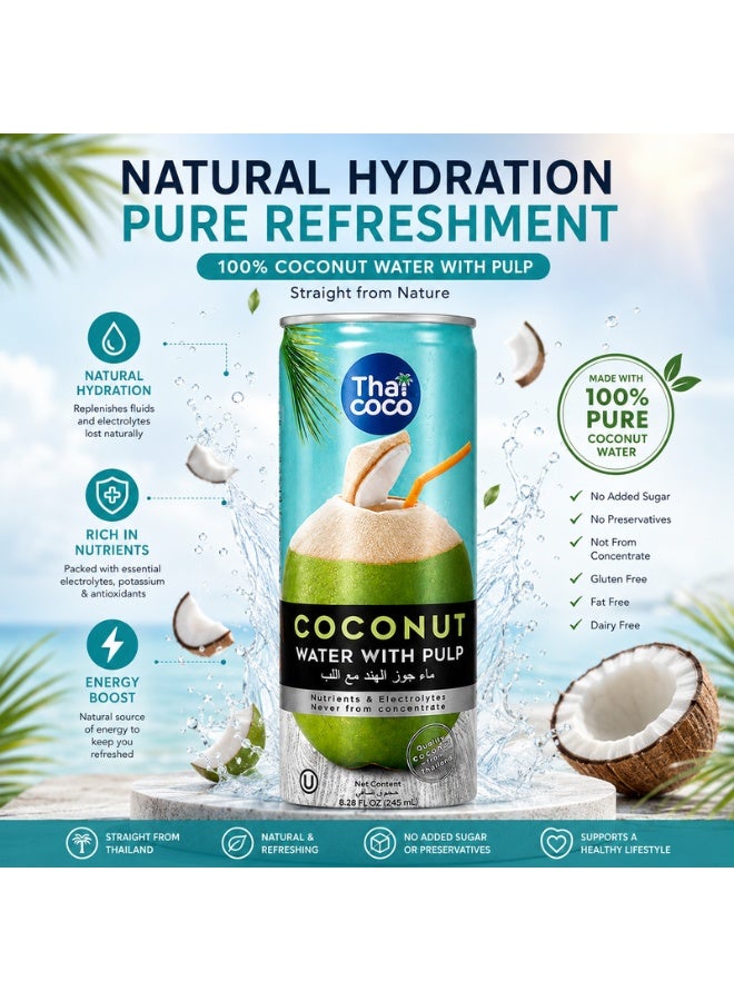Thai Coco Coconut Water with Pulp 245ml Pack of 24 - Image 4