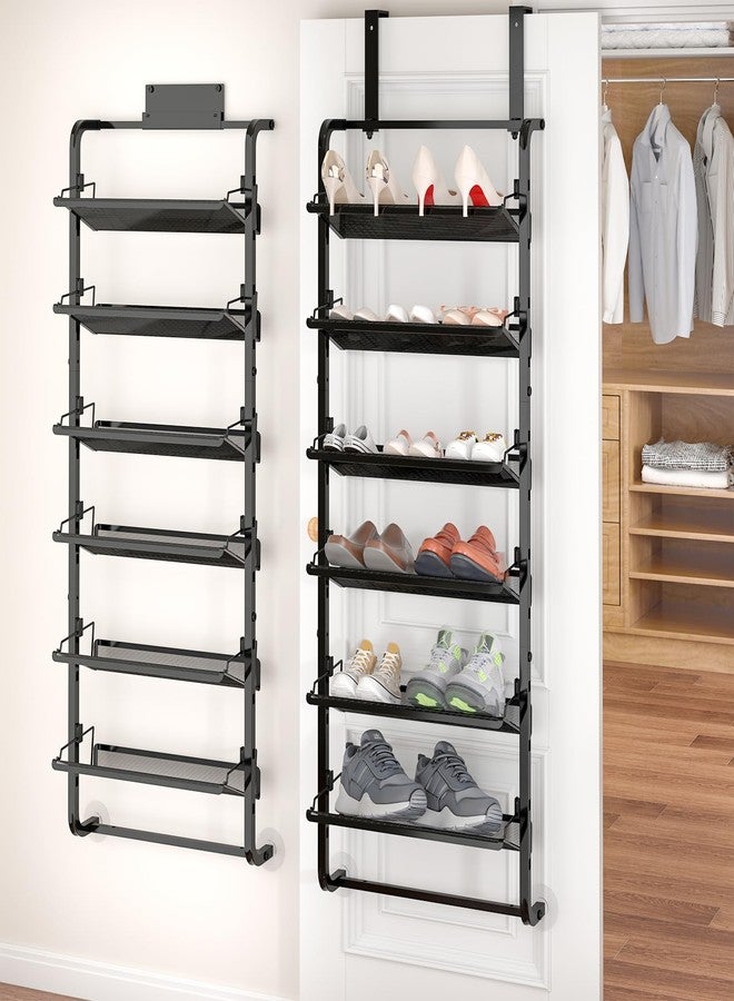 BUKFEN 6 Tier Adjustable Heavy Duty Metal Shoe Rack, Door Hanging and Wall Mount Organizer for Closet, Bedroom, Entryway, Laundry, Apartment, Small Spaces, Space Saving Solution for Busy Homes - Image 1