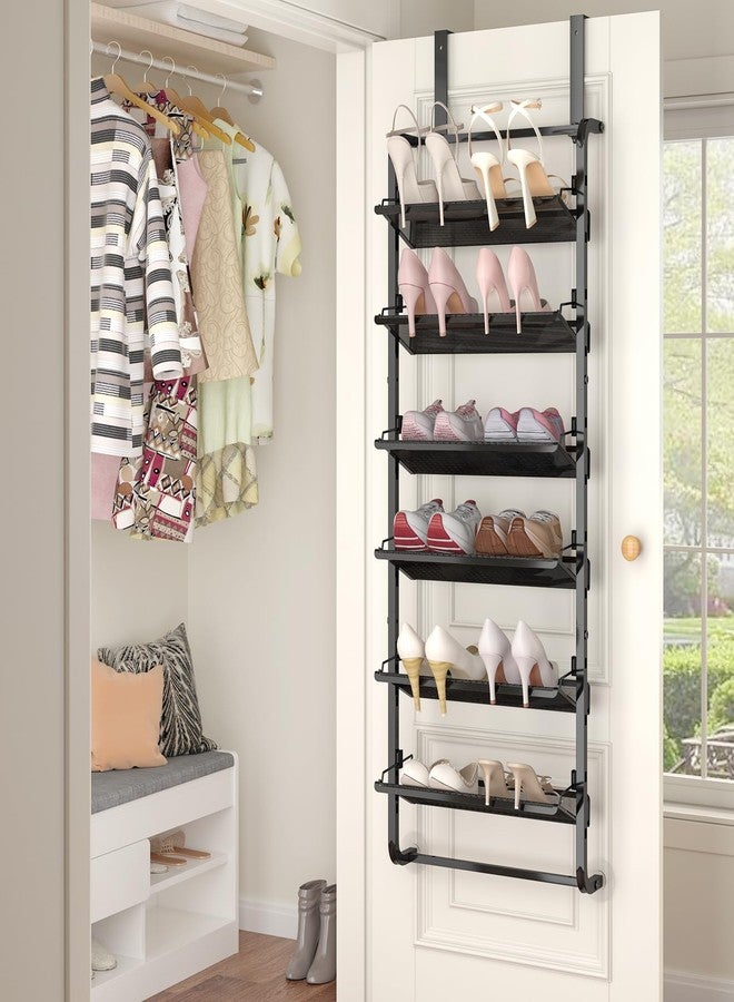 BUKFEN 6 Tier Adjustable Heavy Duty Metal Shoe Rack, Door Hanging and Wall Mount Organizer for Closet, Bedroom, Entryway, Laundry, Apartment, Small Spaces, Space Saving Solution for Busy Homes - Image 2
