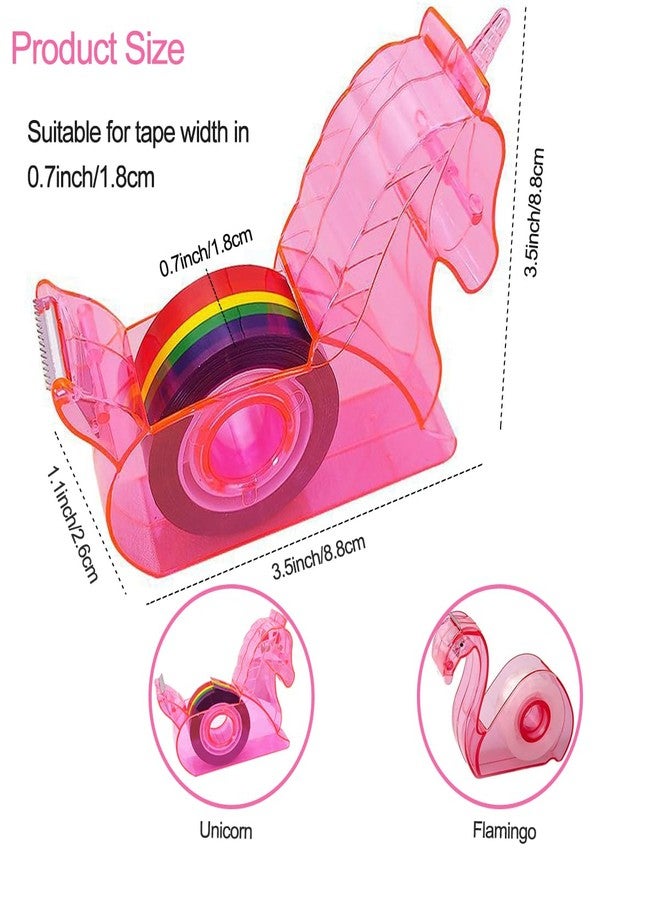 Hibucuo Unicorn Tape Dispenser - Pink Mini Desktop Tape Holder with Rainbow Refill Washi Tape for Kids, School, Office, Crafts - Image 3