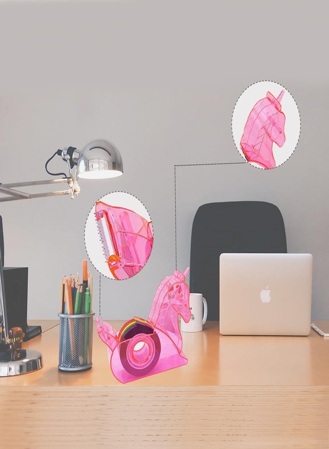 Hibucuo Unicorn Tape Dispenser - Pink Mini Desktop Tape Holder with Rainbow Refill Washi Tape for Kids, School, Office, Crafts - Image 2