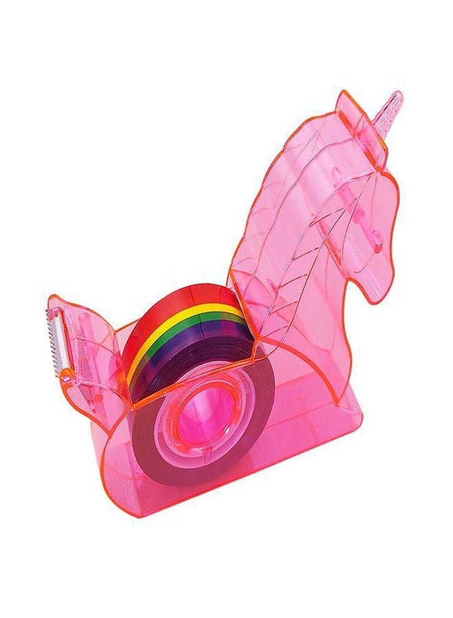 Hibucuo Unicorn Tape Dispenser - Pink Mini Desktop Tape Holder with Rainbow Refill Washi Tape for Kids, School, Office, Crafts - Image 1