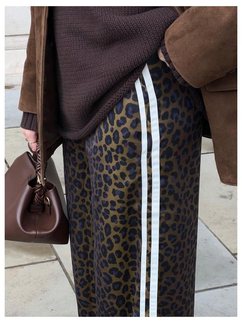 SHENHE Women's Cheetah Print Wide Leg Baggy Pants Y2k Side Loose Streetwear Trousers Dark Brown Small - Image 2