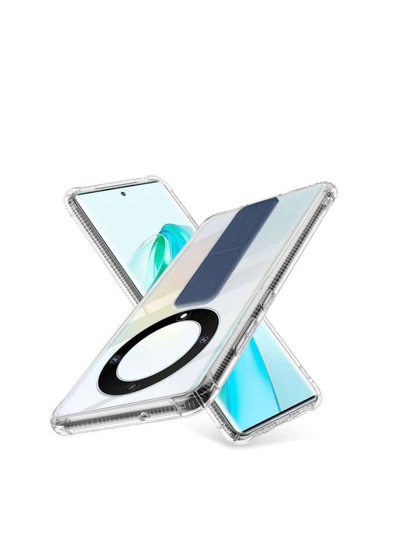 Techie Magnetic Handgrip Case Cover with Shockproof Airbag for  Honor X9a– Clear / Navy Blue  - Image 1