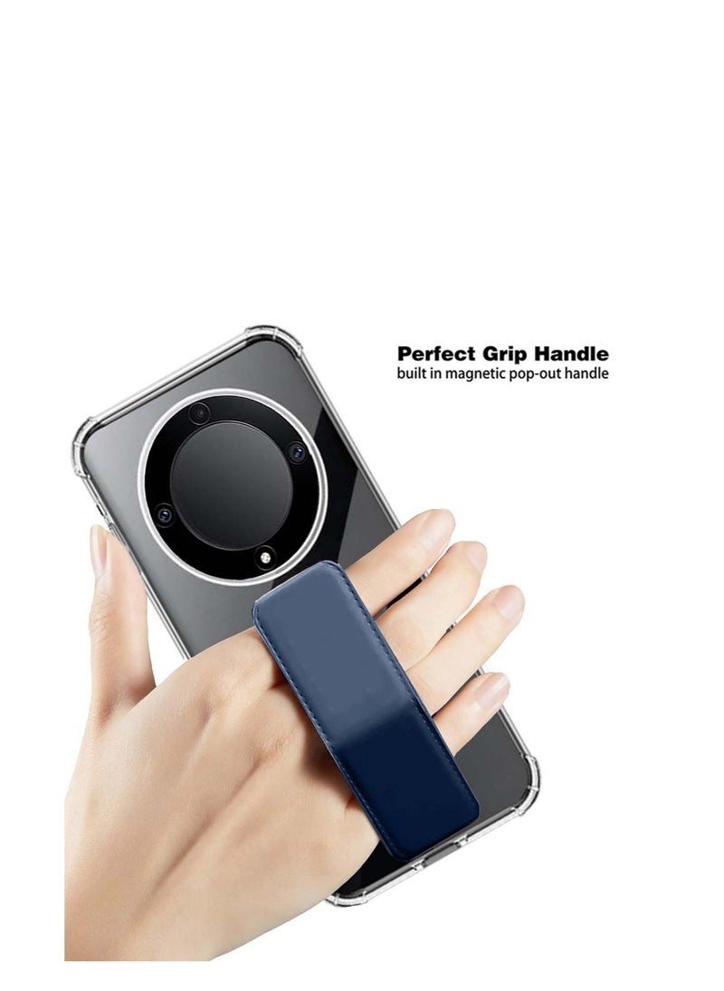 Techie Magnetic Handgrip Case Cover with Shockproof Airbag for  Honor X9a– Clear / Navy Blue  - Image 2