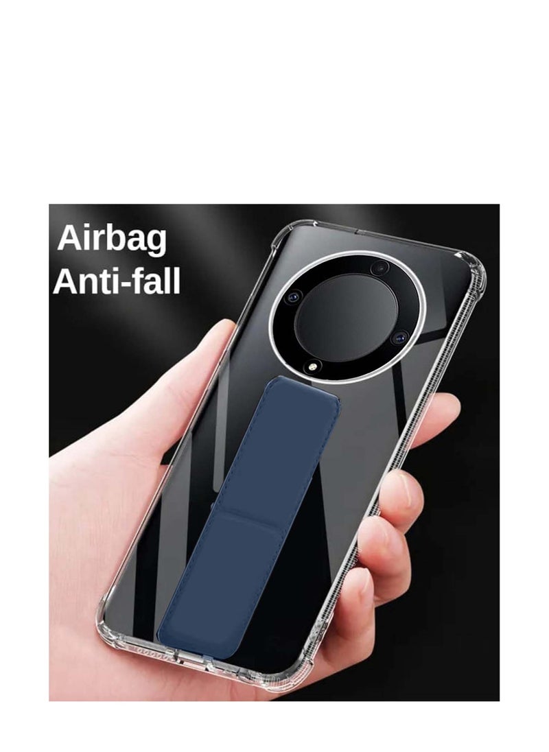 Techie Magnetic Handgrip Case Cover with Shockproof Airbag for  Honor X9a– Clear / Navy Blue  - Image 3