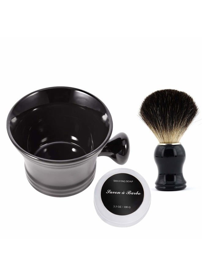 Grandslam Ceramic Shaving Soap Bowl Kit For Men, Pure Badger Shaving Brush, Shaving Cream Soap, Wide Mouth, Ceramic Black Shaving Soap Bowl/Mug with Knob Handle - Image 1