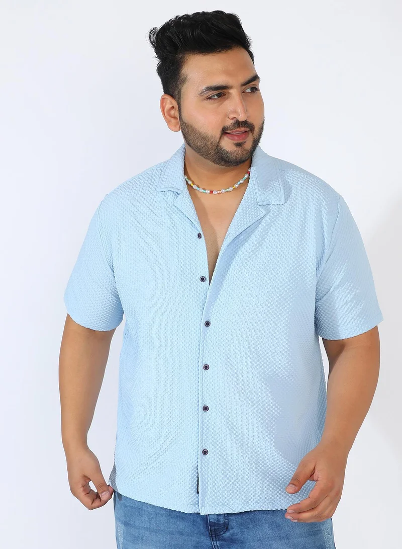 Instafab Plus Men's Light Blue Self-Design Block Shirt