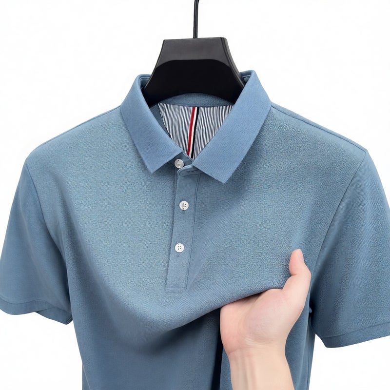 Men's Embroidered Short Sleeve Polo Shirt Casual Breathable Summer Top - Image 1