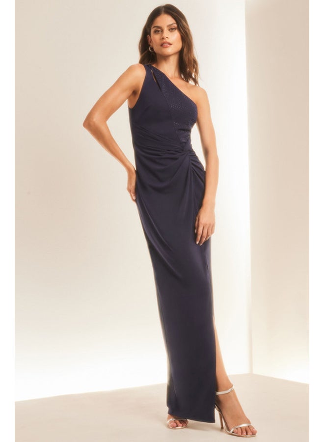 One Shoulder Hotfix Split Maxi Dress