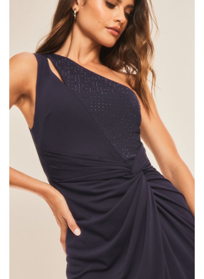 One Shoulder Hotfix Split Maxi Dress