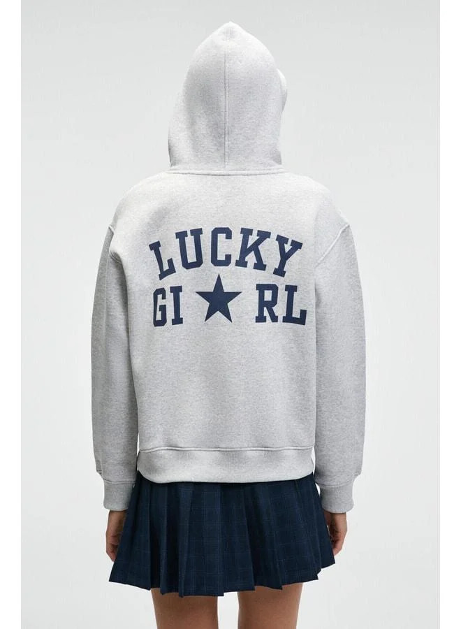 Grimelange YUMEA Women's Oversized Hooded Printed Grayscale Sweatshirt.
