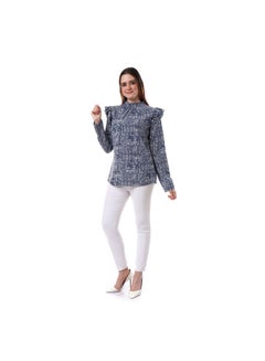 ESLA Printed Ruffle Front Long Sleeve Blouse