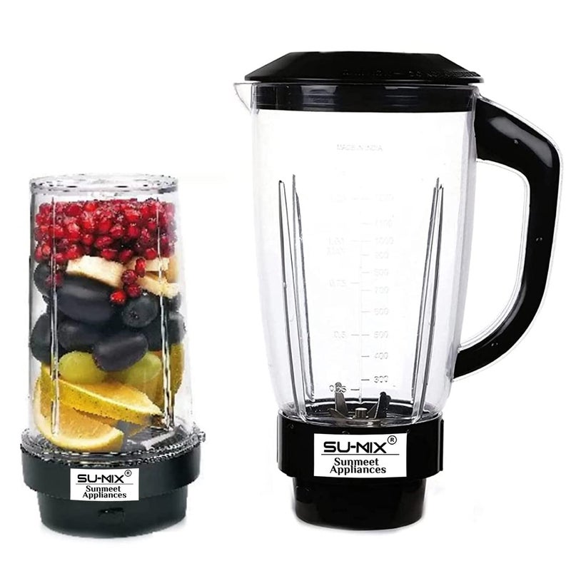 Sumix Juicer Jar and Bullet Jar for Mixer Grinder Set of 2 Juicer Jar ABS Plastic Capacity 1500ML 530ML Transparent Plastic Black NSA3 - Image 1